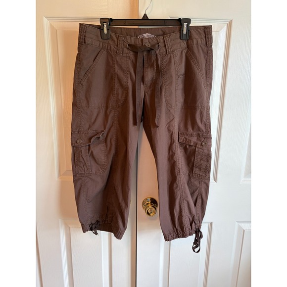 U.S. Polo Assn. Pants - US Polo Assn Brown Cargo Capri  Womens 14 Y2K Vintage Drawstring Crop Pockets